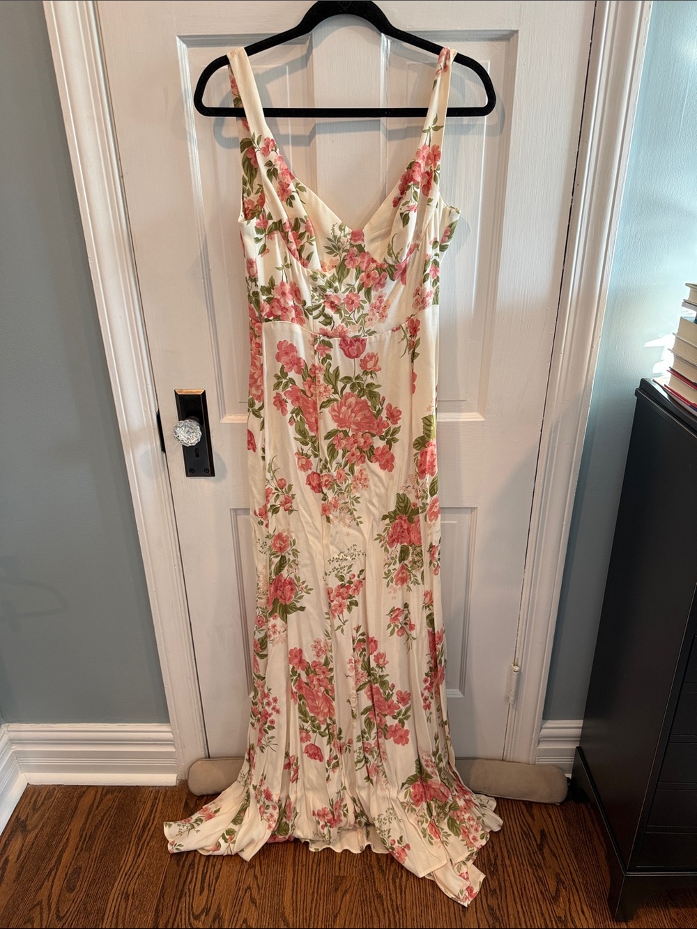 Reformation Ivory Gown with Pink Floral Print